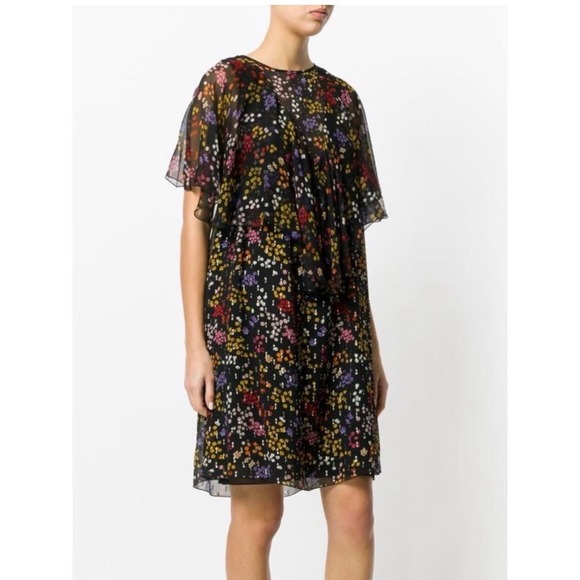 See By Chloe Dresses & Skirts - See by Chloé 100% Silk Chiffon Black Multicolor Floral Dress Red Yellow Designer
